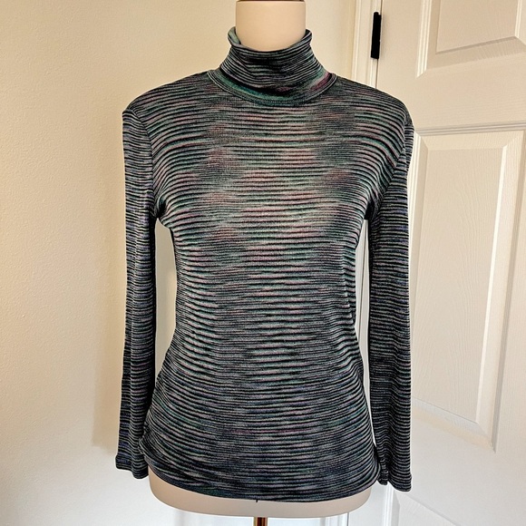 MISSONI Vintage 90s Striped Turtleneck Sweater Size Medium US 6 IT 42 - Picture 2 of 13
